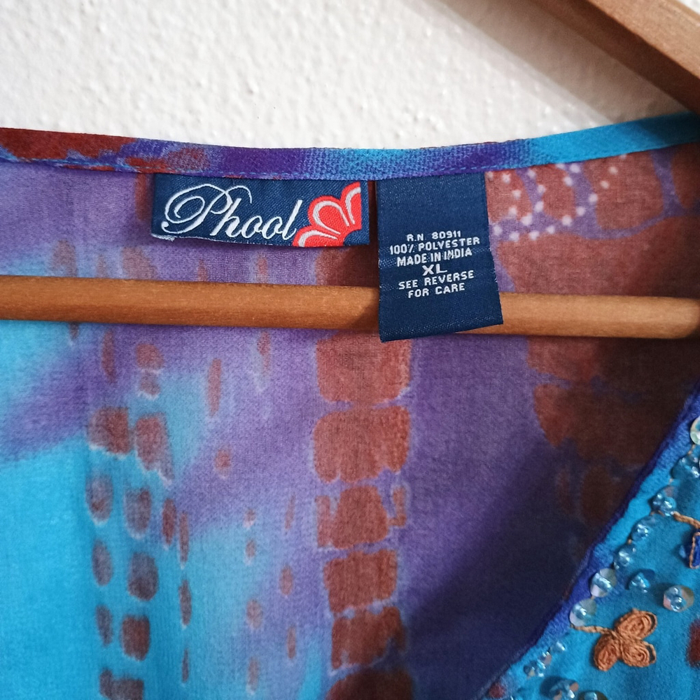 Phool Womens Tunic Blouse Blue Purple Sheer Sequin V Neck Lightweight Size XL - Picture 8 of 8